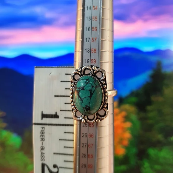 Turqouise Gemstone Sterling Silver Plated Ring Size 10 - Picture 7 of 8